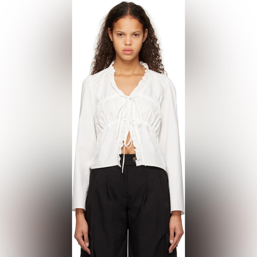 White tie front Open YY Blouse